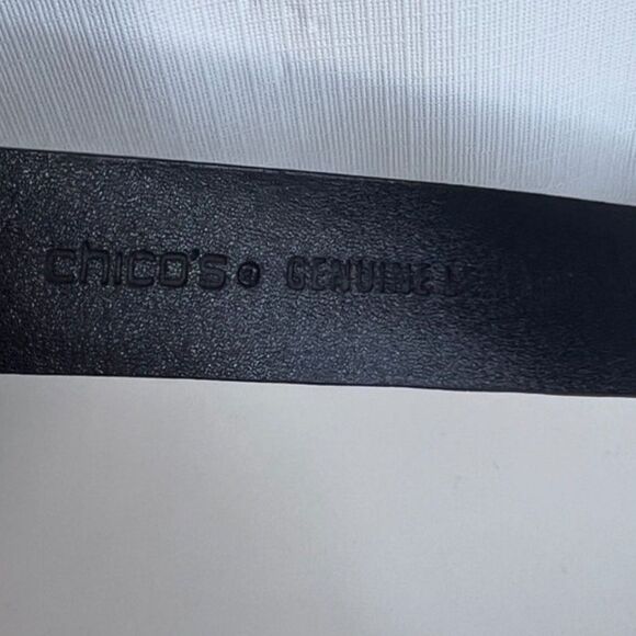 Chicos Statement Belt Silver Metal Hook Buckle Black Leather Adjustable MD** - Picture 8 of 9